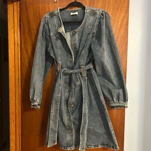 Habitual Washed Blue Denim Button-Front Belted Dress